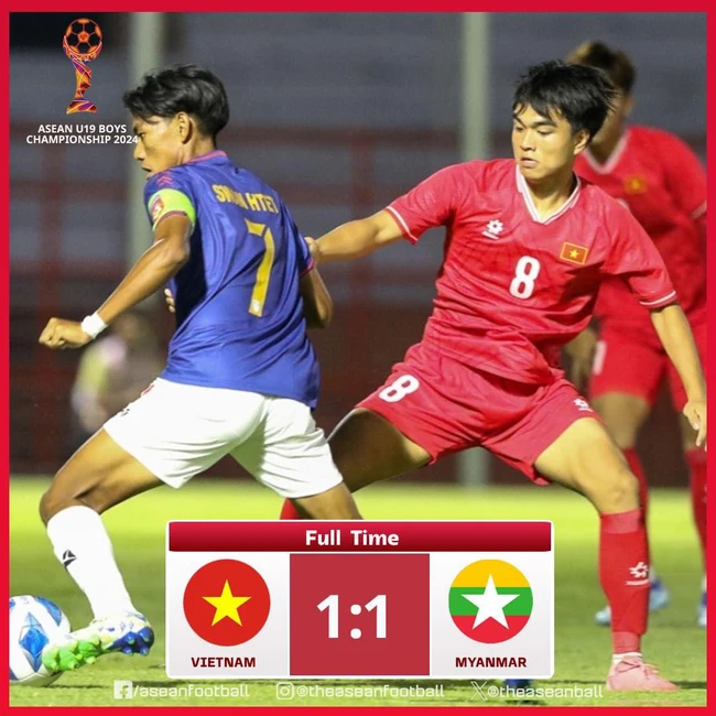 Lượt trận đầu bảng B giải vô địch U19 Đông Nam Á 2024, U19 Việt Nam 1-1 U19 Myanmar: Tiếc vì … trọng tài - Ảnh 1.