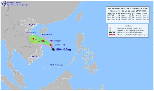 Tin áp thấp nhiệt đới trên Biển Đông (sáng 15/7) - Ảnh 1.